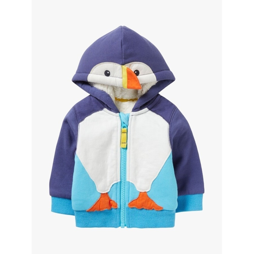 Boden Baby Puffin Teddy Lined Hoodie, Navy/Multi‎ for 3-6 months